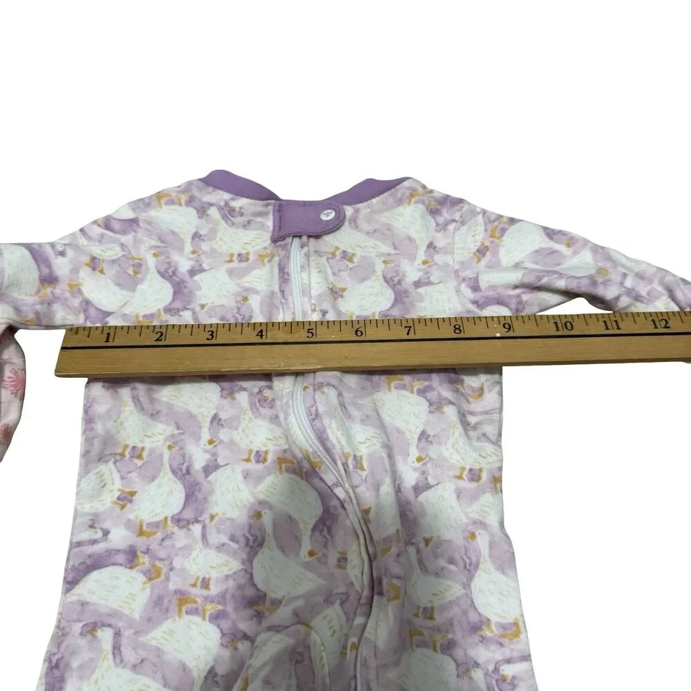 2 Burt's Bees Baby cotton Footed Coverall sleeper-0-3 months Purple Goose Pink
